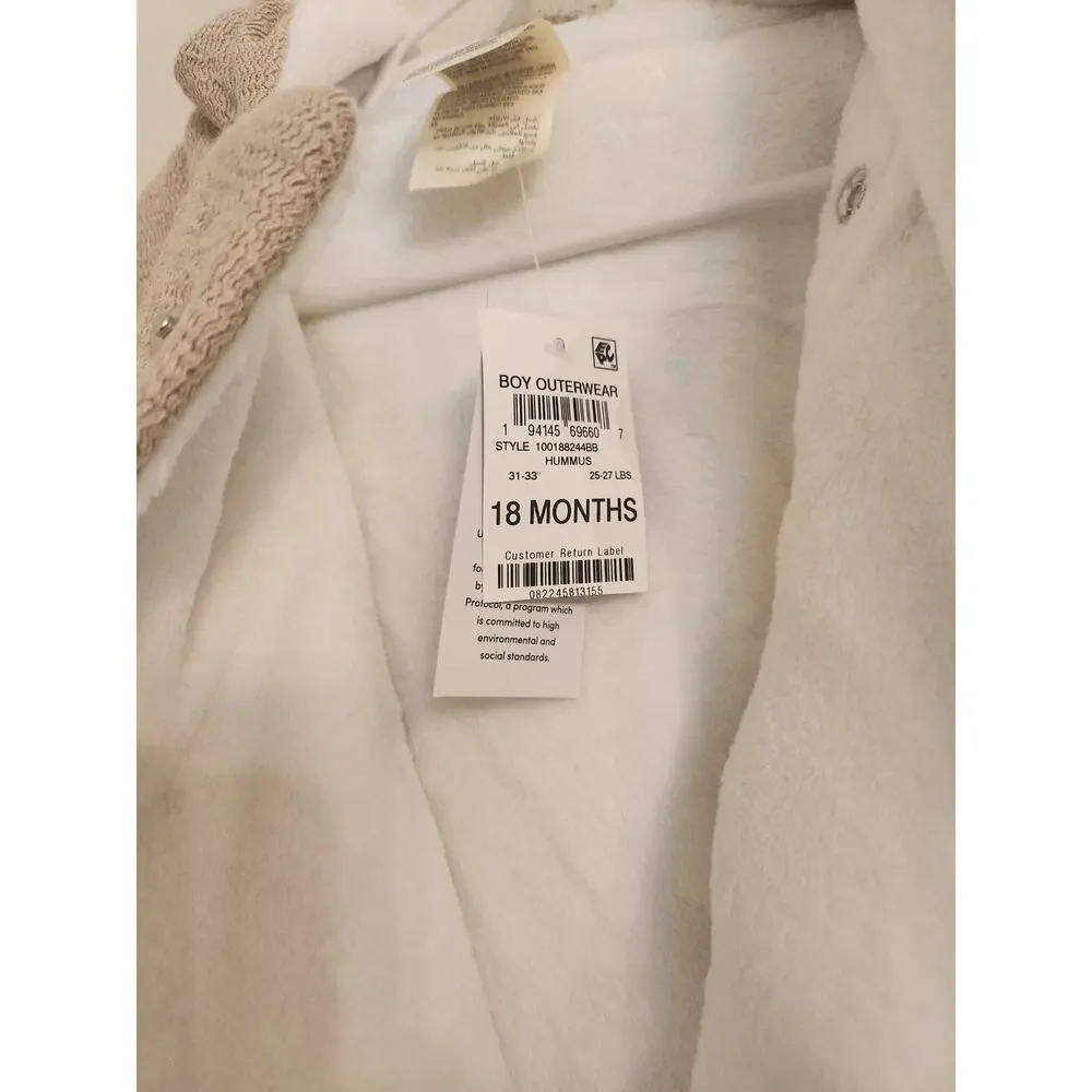 NWT First Impressions Unisex Faux Sherpa Lined Hooded Jacket 18 Months